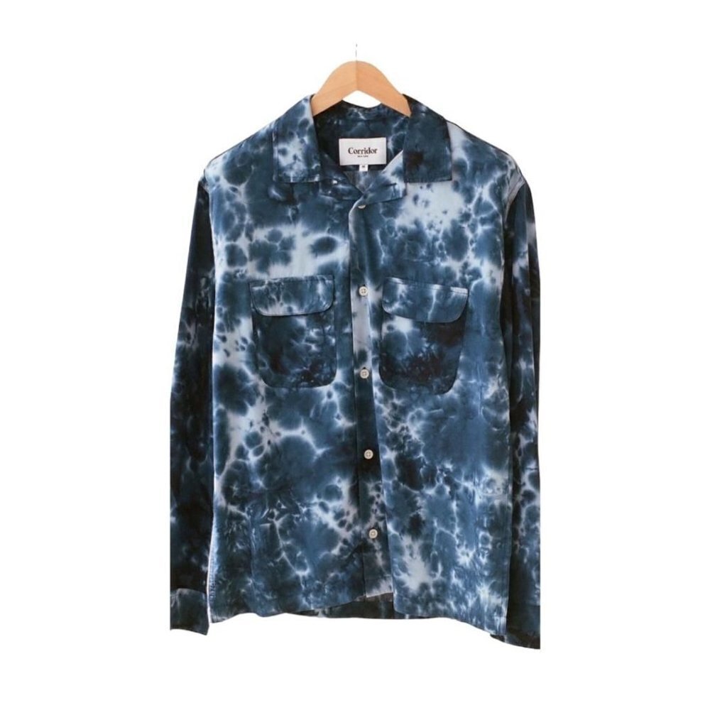 Corridor Mens Blue Tie Dye Collared Long Sleeve Button Up Shirt Sz Xl New — image 6 of 8